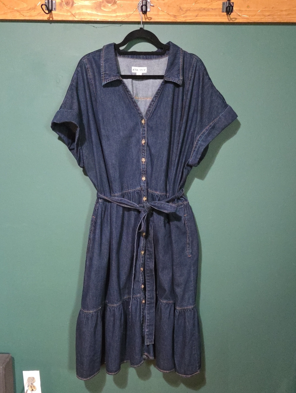 Ava & Viv Tiered Denim Button-Front Midi Dress